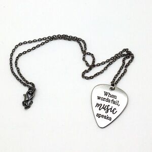 Stainless Steel Guitar Pick Charm Necklace 16"